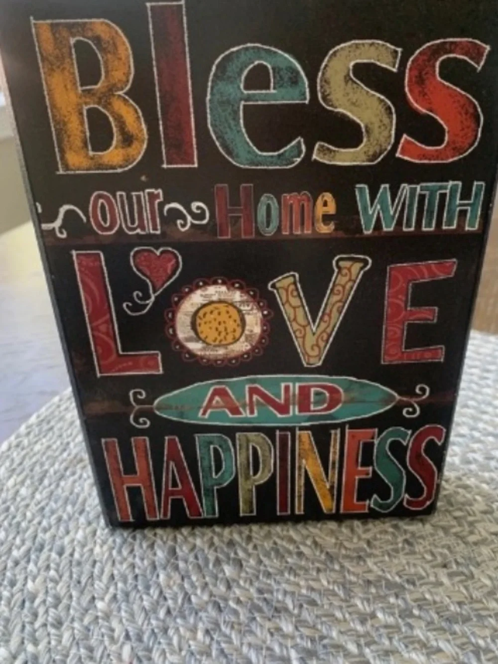 Decorative 'Bless Our Home With Love and Happiness' Block Sign - Multicolor
